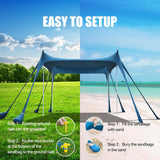 Tienda de playa portátil con protección UPF80+ y 4 postes
