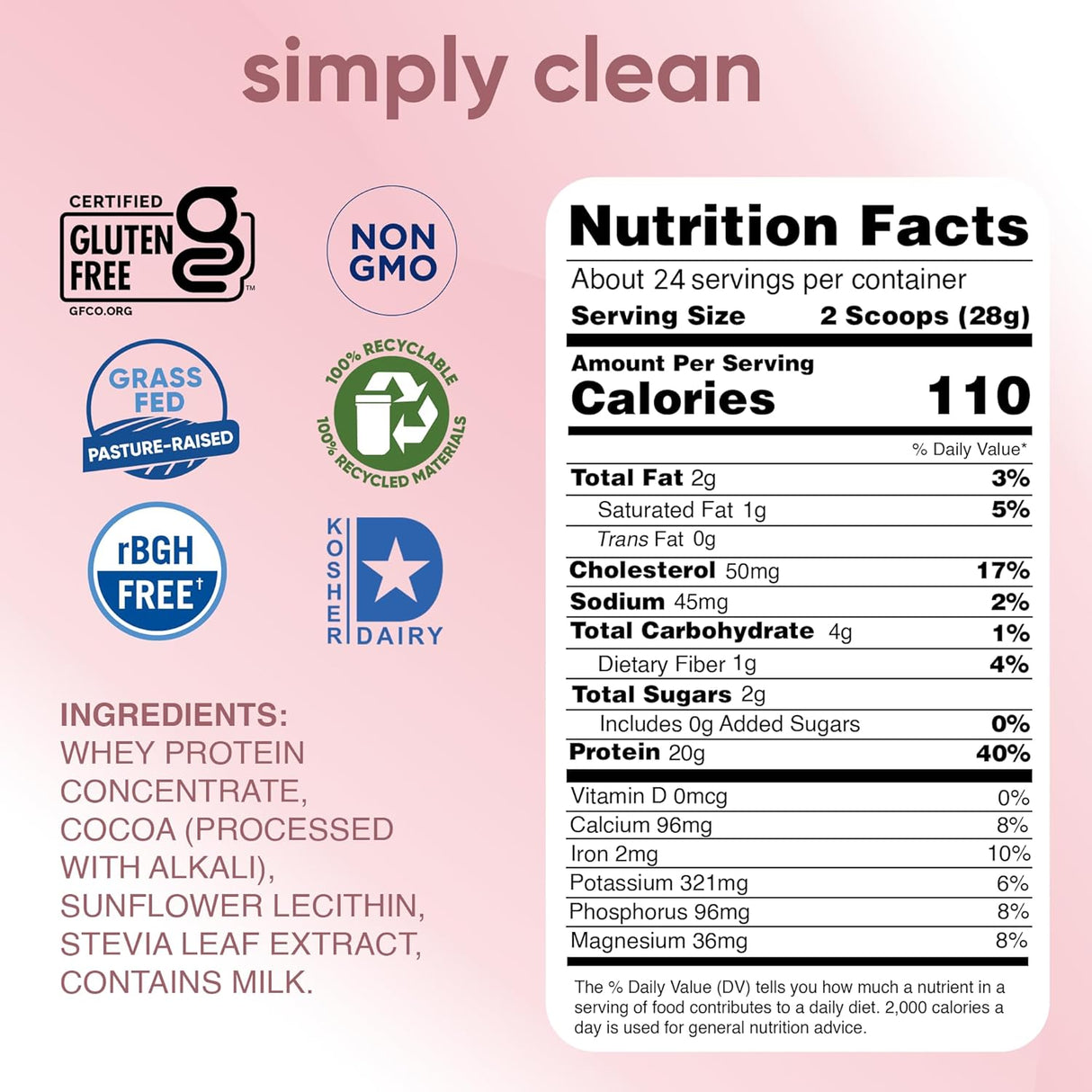 Proteína en polvo Simply Tera, Whey Clean, 24 oz, Sin GMO