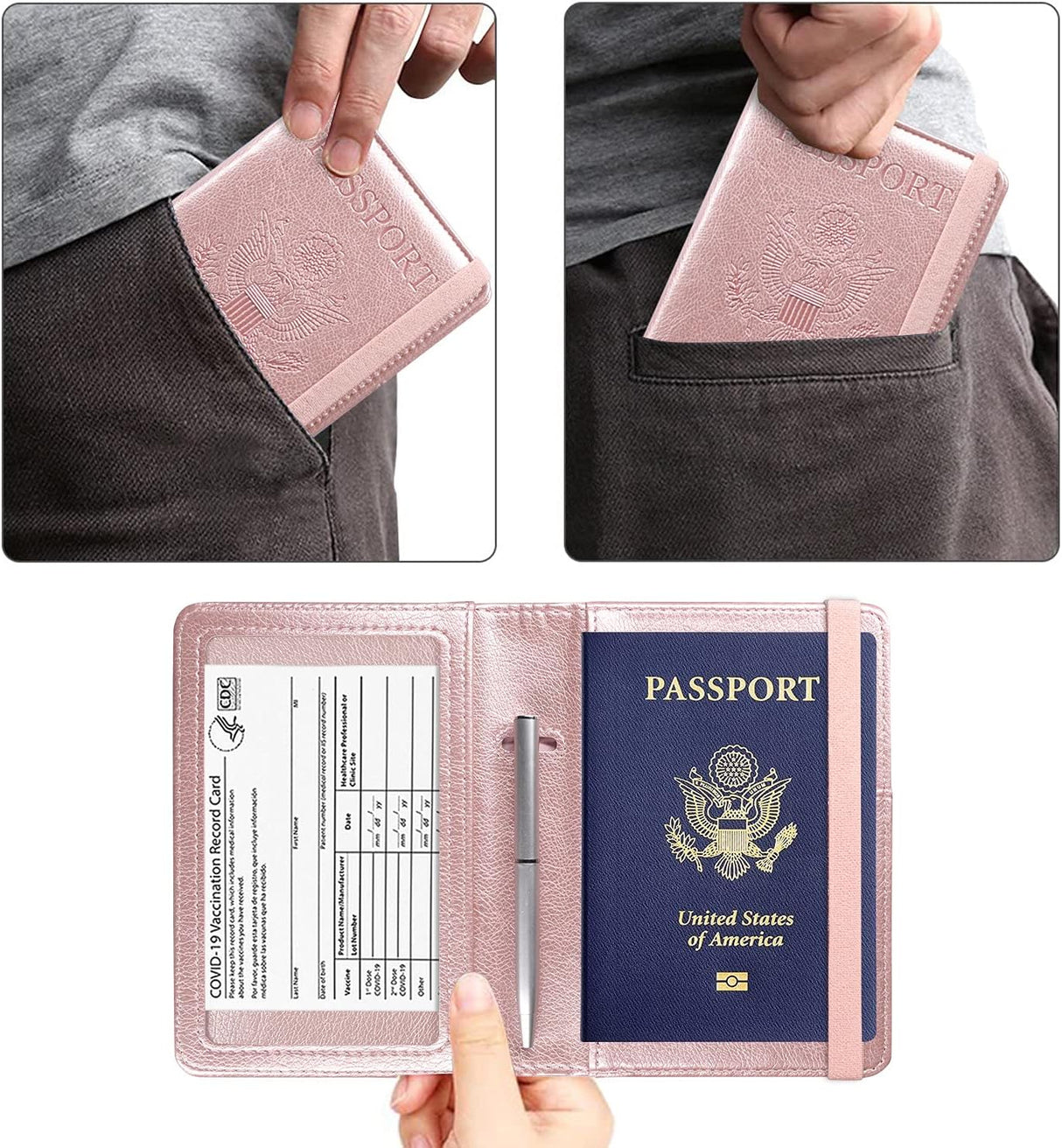 Porta Documentos y Tarjetas  pasaporte y tarjeta de vacuna