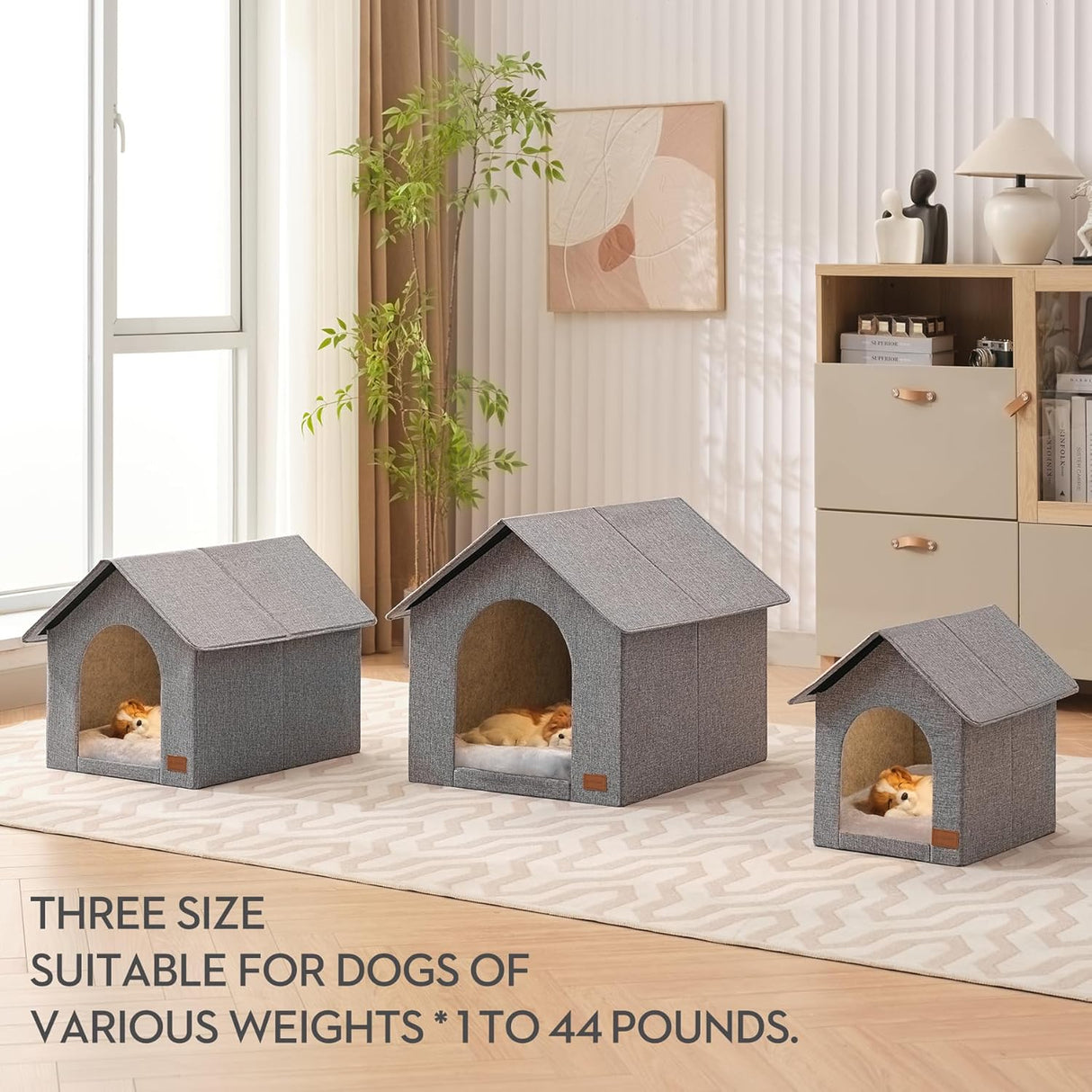 Casa para perro interior con cojín lavable, tamaño mediano, para mascotas hasta 22 lb