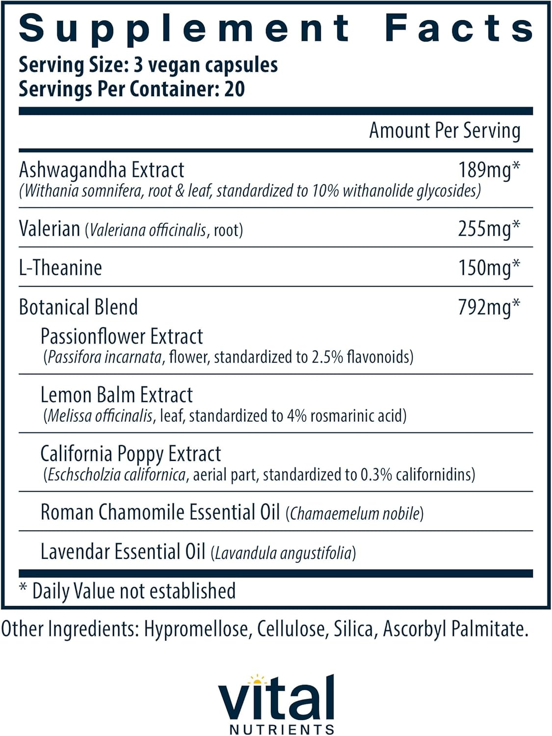 Suplemento de Estrés Vital Nutrients Tension Ease 60 Cápsulas