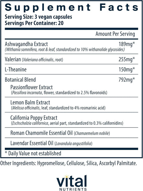 Suplemento de Estrés Vital Nutrients Tension Ease 60 Cápsulas