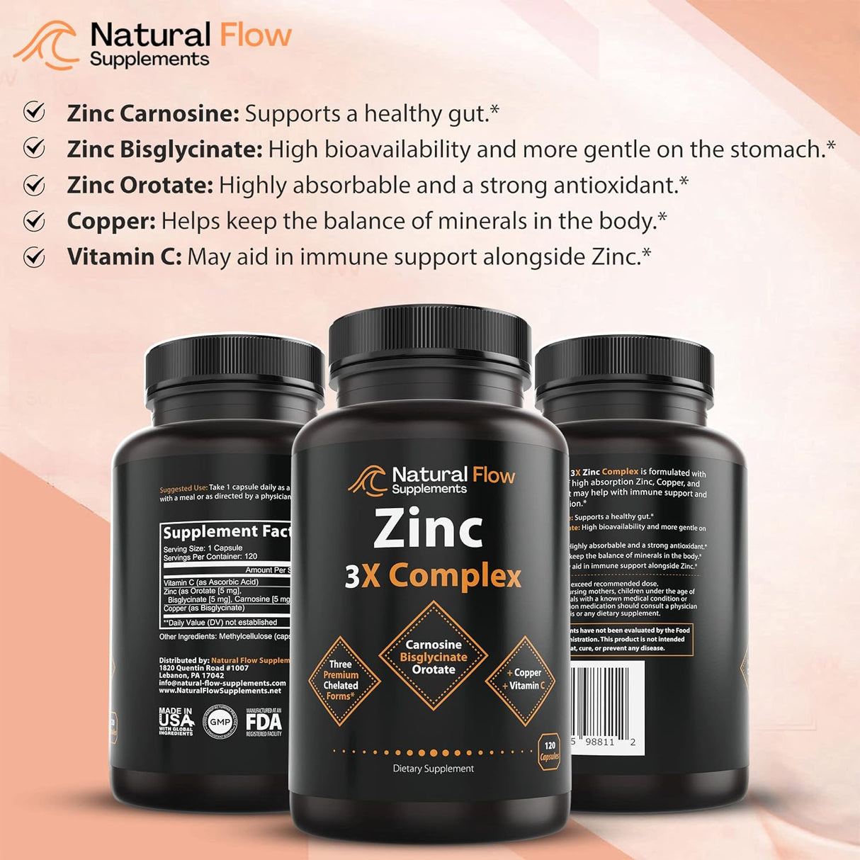 Suplementos de zinc con cobre y vitamina C - Flujo natural