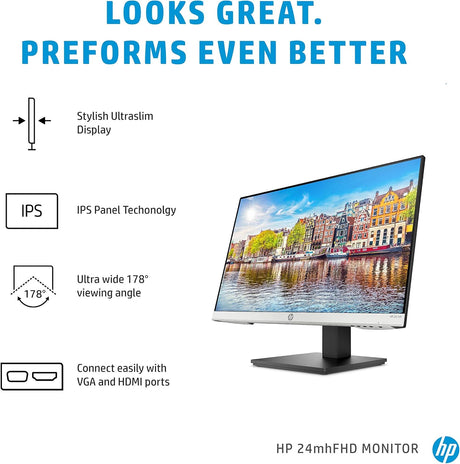 Monitor HP 24mh FHD 23.8 IPS, alt./inclin. ajustable, 1D0J9AA