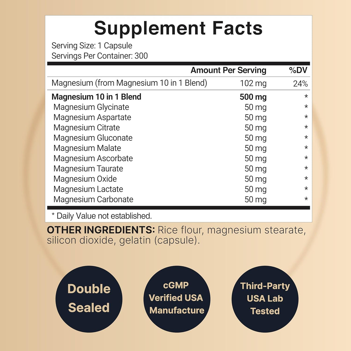 NatureBell Magnesio Complejo 500mg 300 Cápsulas | 10 Formas Activas