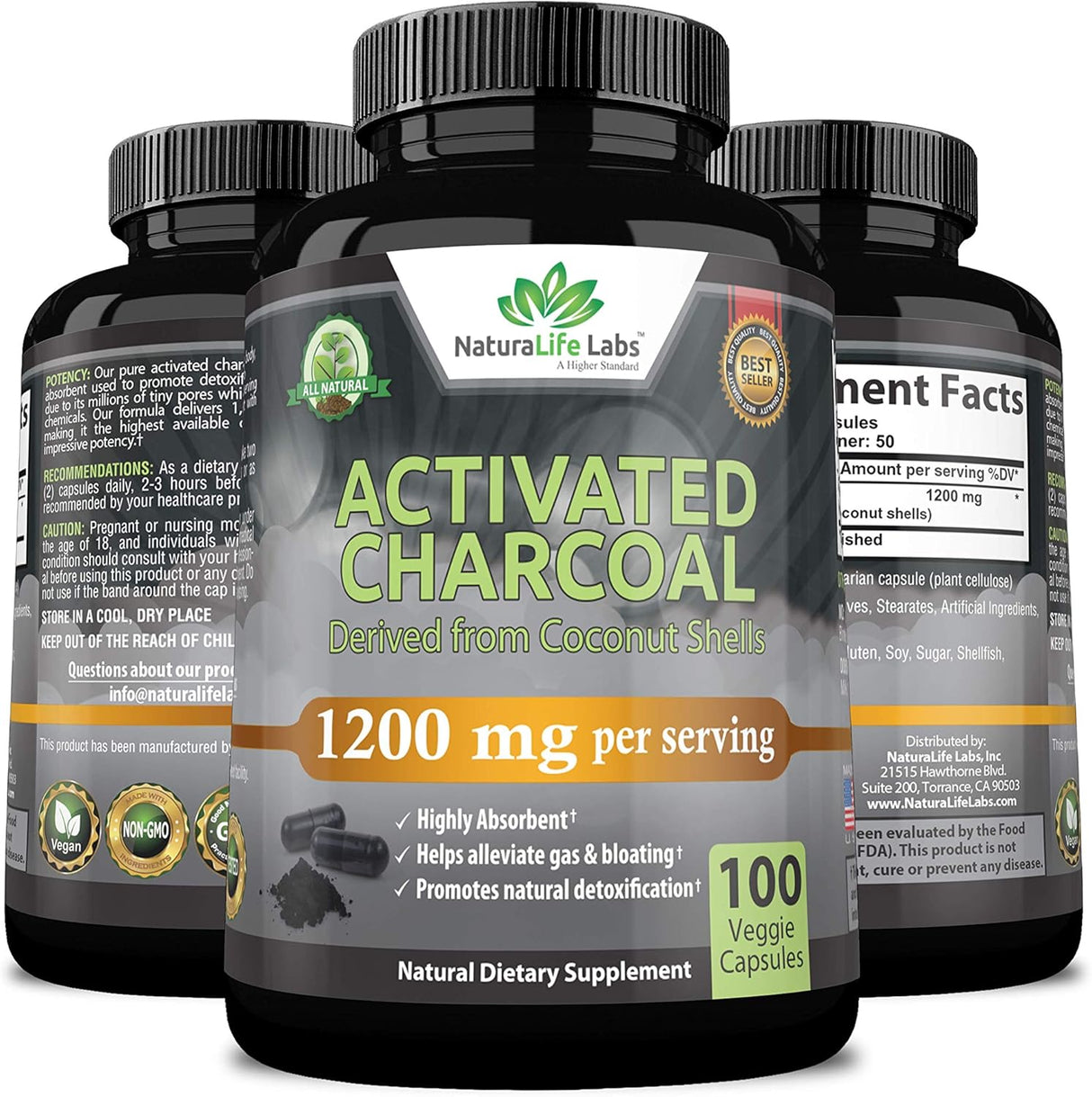 Suplemento Cápsulas de carbón activado  1200 mg  100 cáp