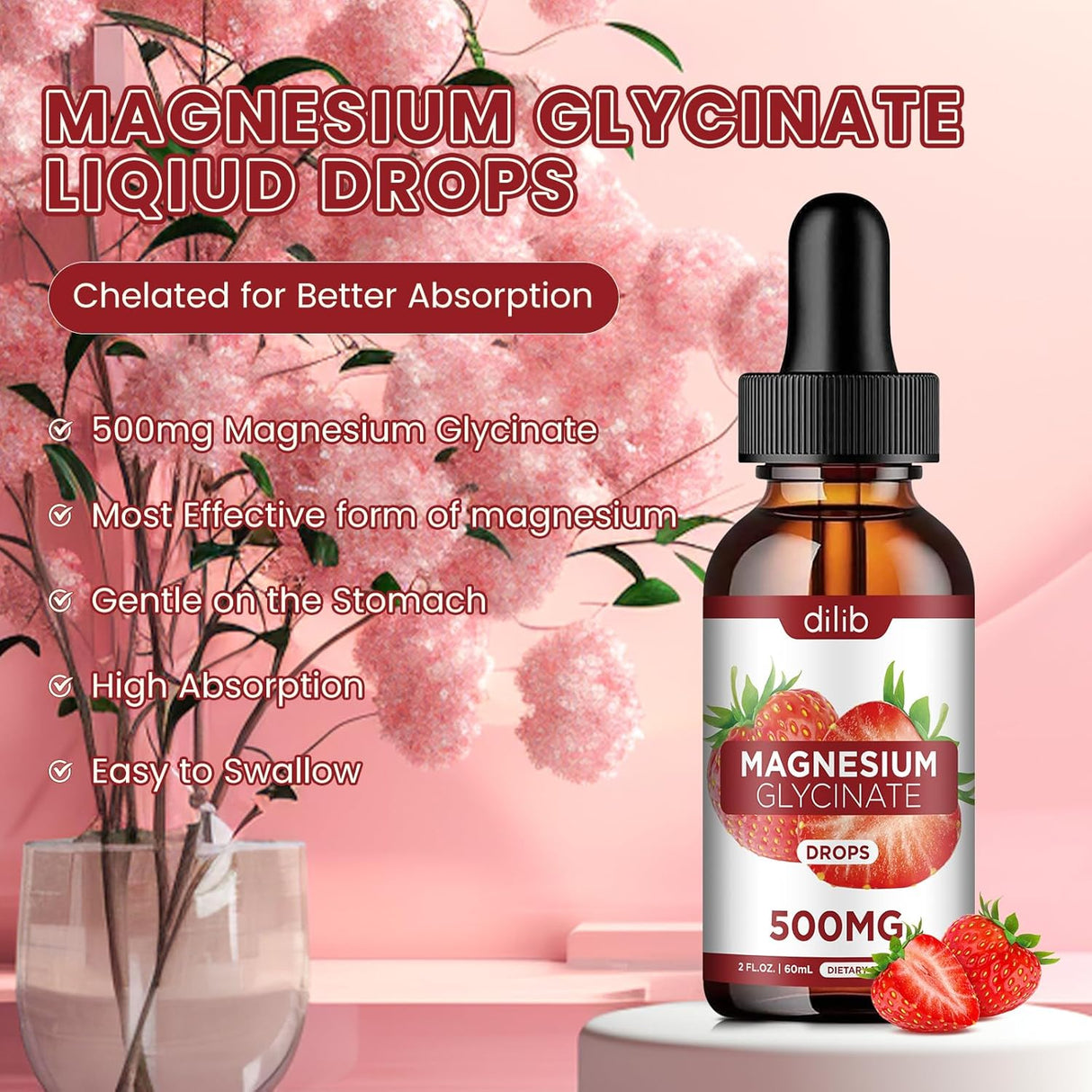 Magnesium Glycinato Líquido, Vegan, 500mg, Relajación, 2oz