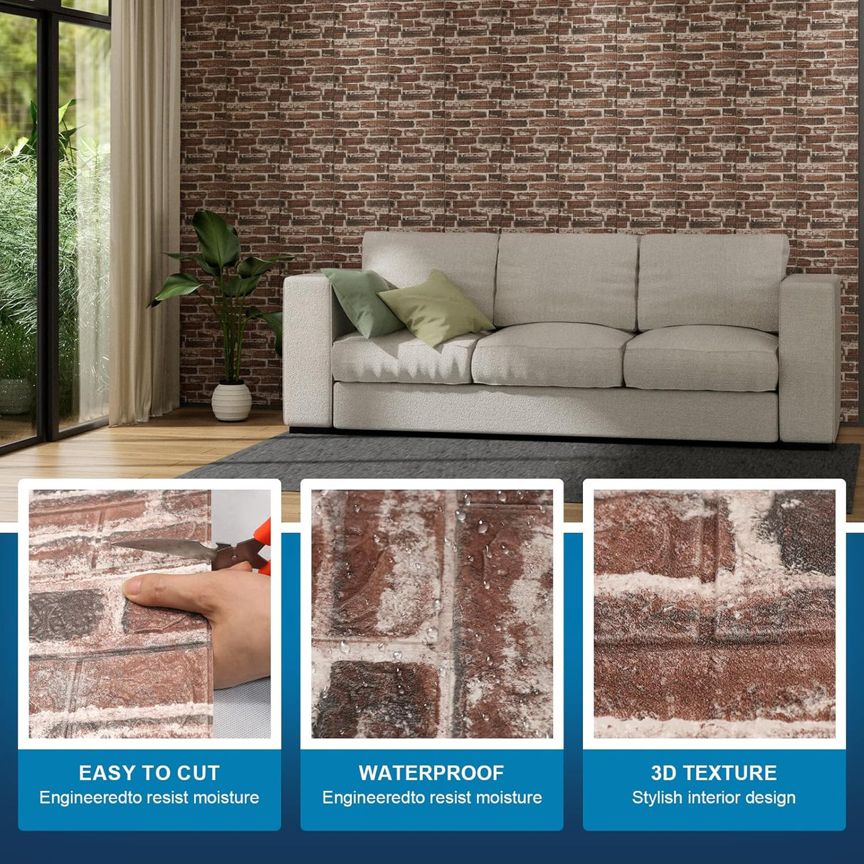 Paneles 3D Autoadhesivos de Ladrillo, 40PCS, Decoración Hogar