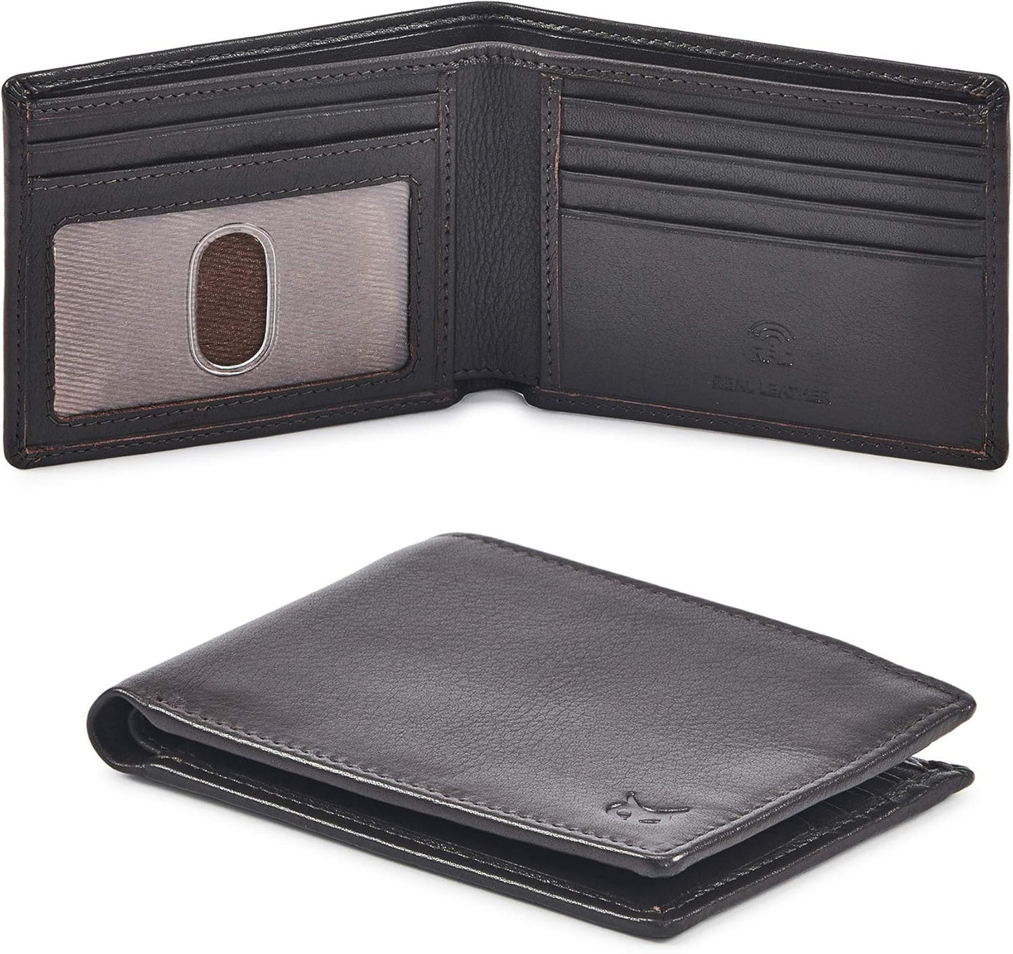 Billetera Bifold de Cuero Real con RFID - Minimalista Nappa