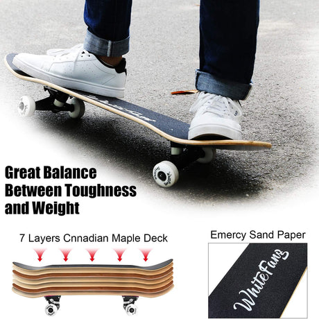 Patineta Completa para Principiantes 31 x 7.88, 7 Capas, Doble Kick