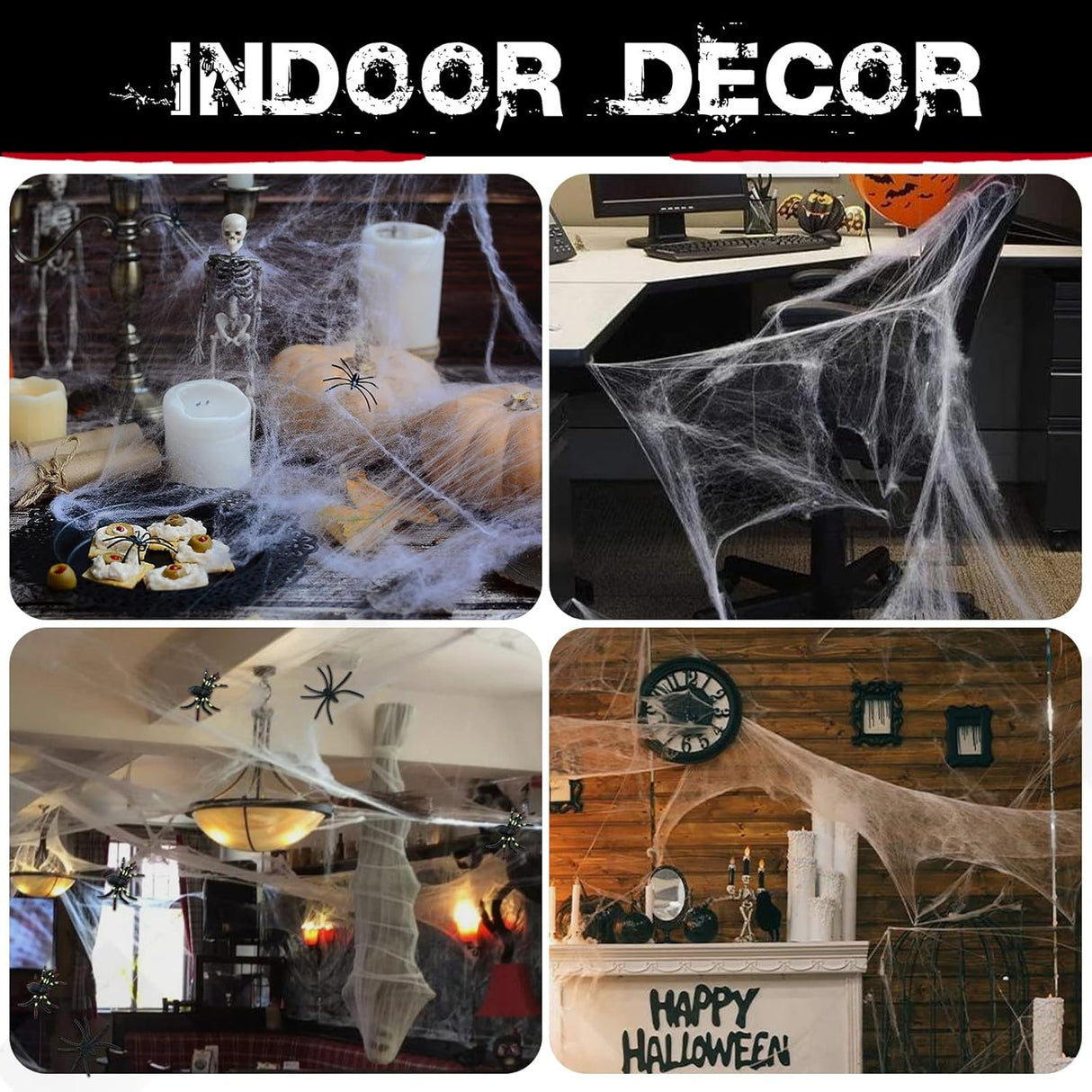 Adorno de 1400 pies2 de telarañas con 150 arañas de imitación, decoración interior y exterior muy elástica para Halloween