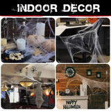 Adorno de 1400 pies2 de telarañas con 150 arañas de imitación, decoración interior y exterior muy elástica para Halloween