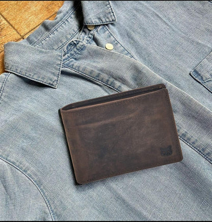 Billetera Bifold de Cuero Real RFID - Slim Minimalista con ID