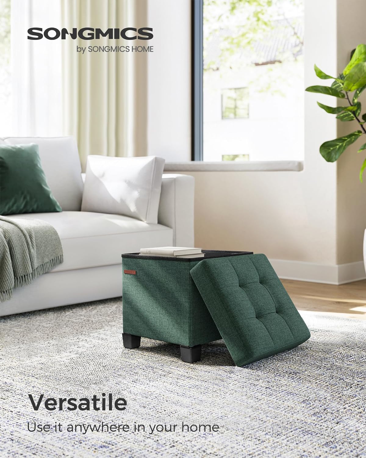 Otómano de almacenamiento con patas, 15 x 15 x 15.7 in, ULSF014C01