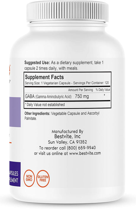 Suplemento GABA 750mg por cápsula  vegetarianas 120 x 2