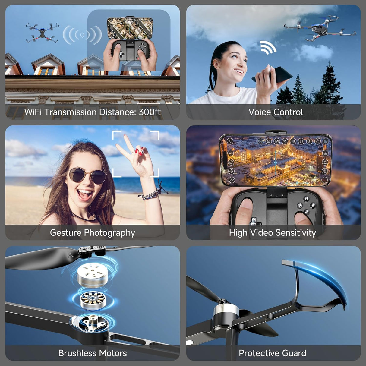 Drone con Cámara 4K, Brushless, FPV, WiFi, Voz, Regalos
