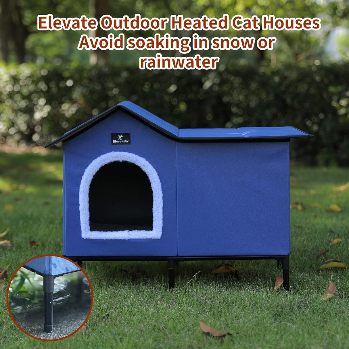 Casa de gatos elevada y calefaccionada, refugio exterior, fácil de armar