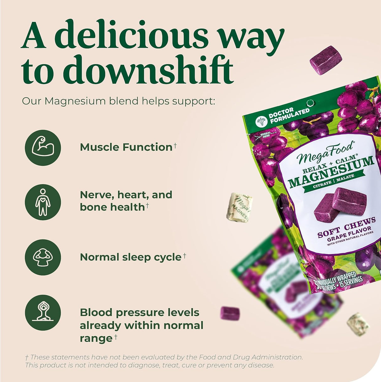 Suplemento MegaFood Relax + Calm - Masticables de magnesio