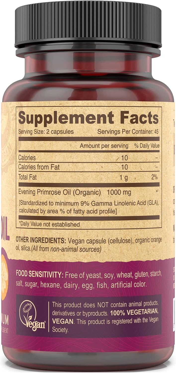 Suplemento Aceite de onagra vegano orgánico prensado en frío