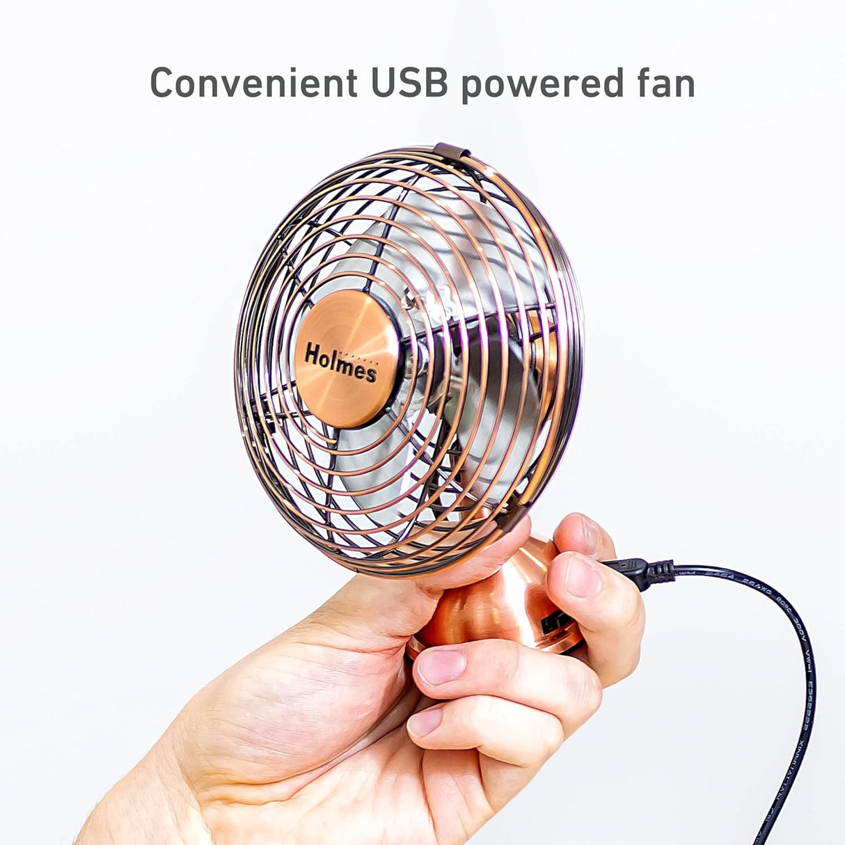 HOLMES Ventilador de Escritorio Mini USB, 4 Aspas, 100° Tilt