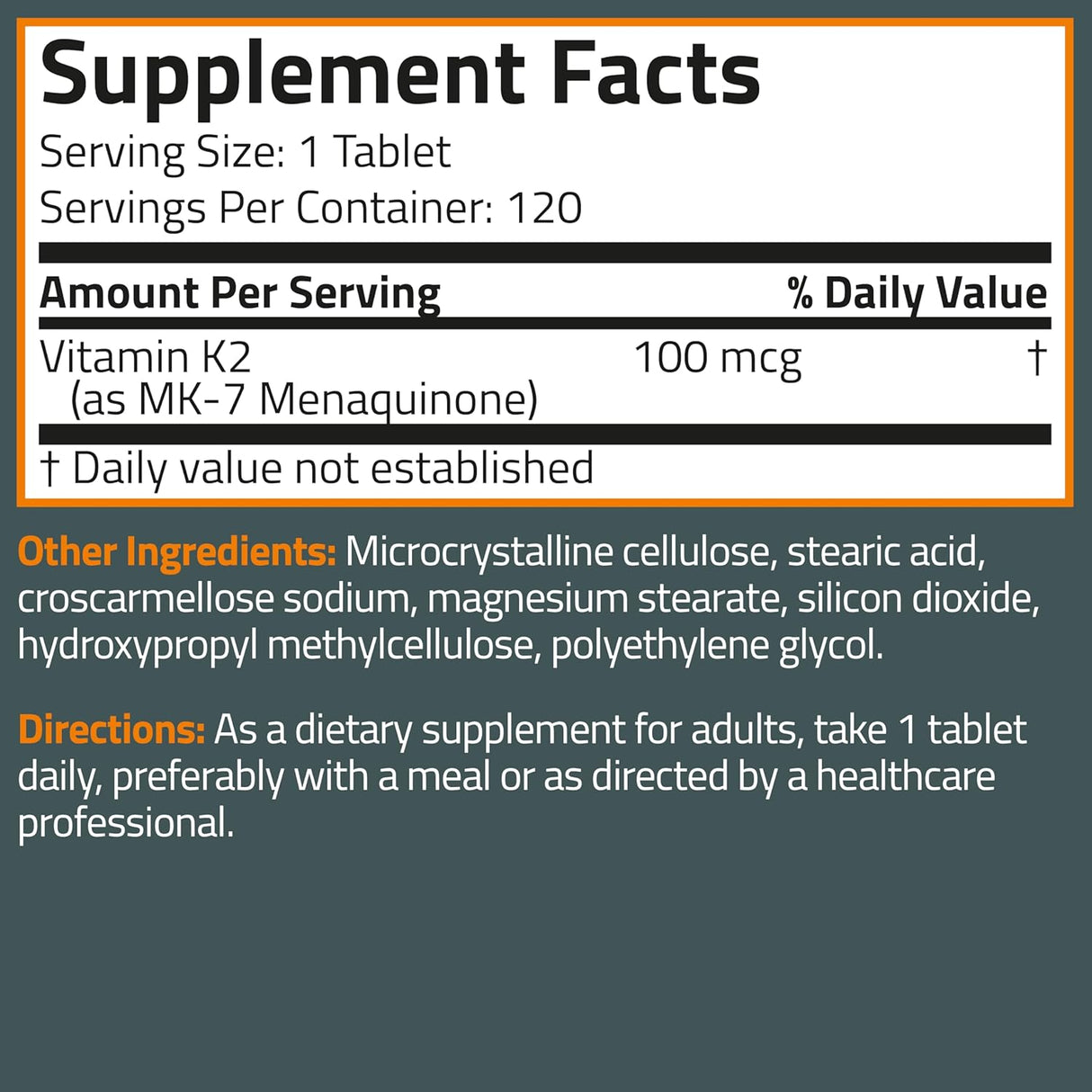 Suplemento de Vitamina K2 MK-7 Bronson, 100 MCG, 120 Tabletas