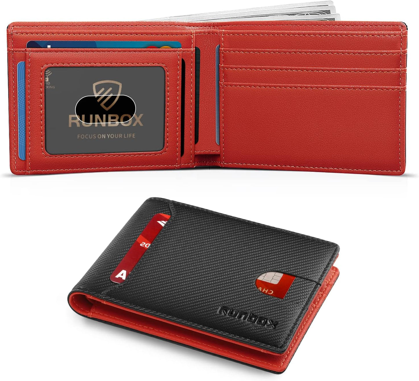 Billetera RUNBOX para Hombre, Minimalista, RFID, Slim Bifold