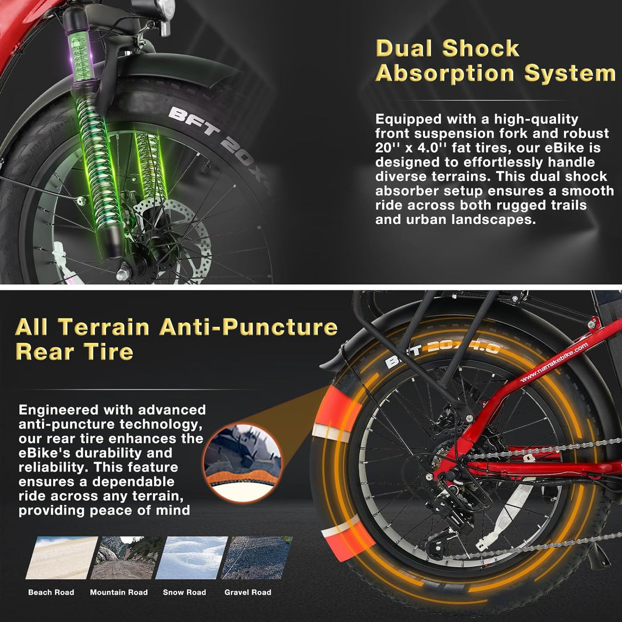 Bicicleta Eléctrica Plegable Fat Tire, 48V, Motor 1100W, M5