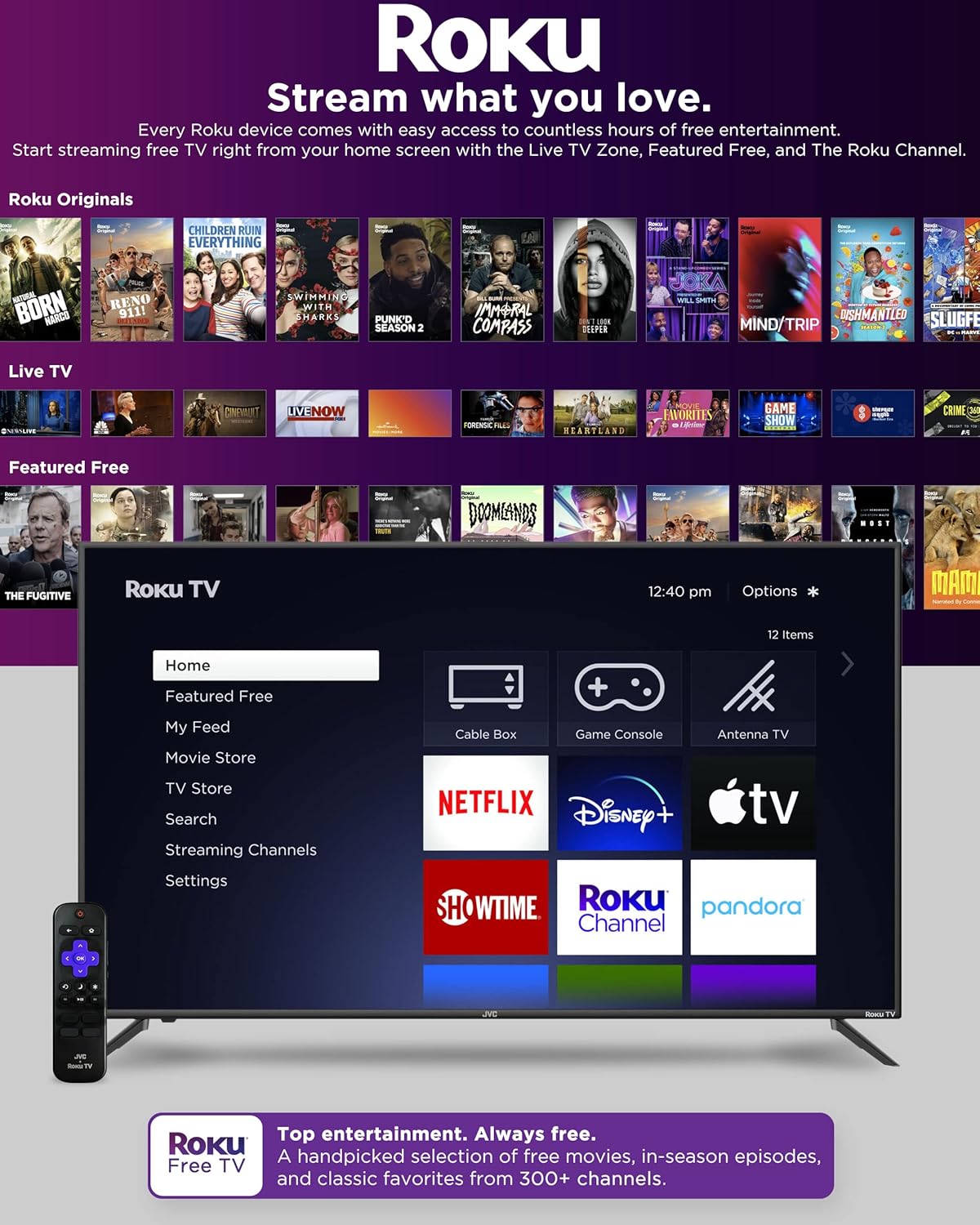 Televisor JVC 32 HD LED Roku, Control por Voz, LT32MAW2
