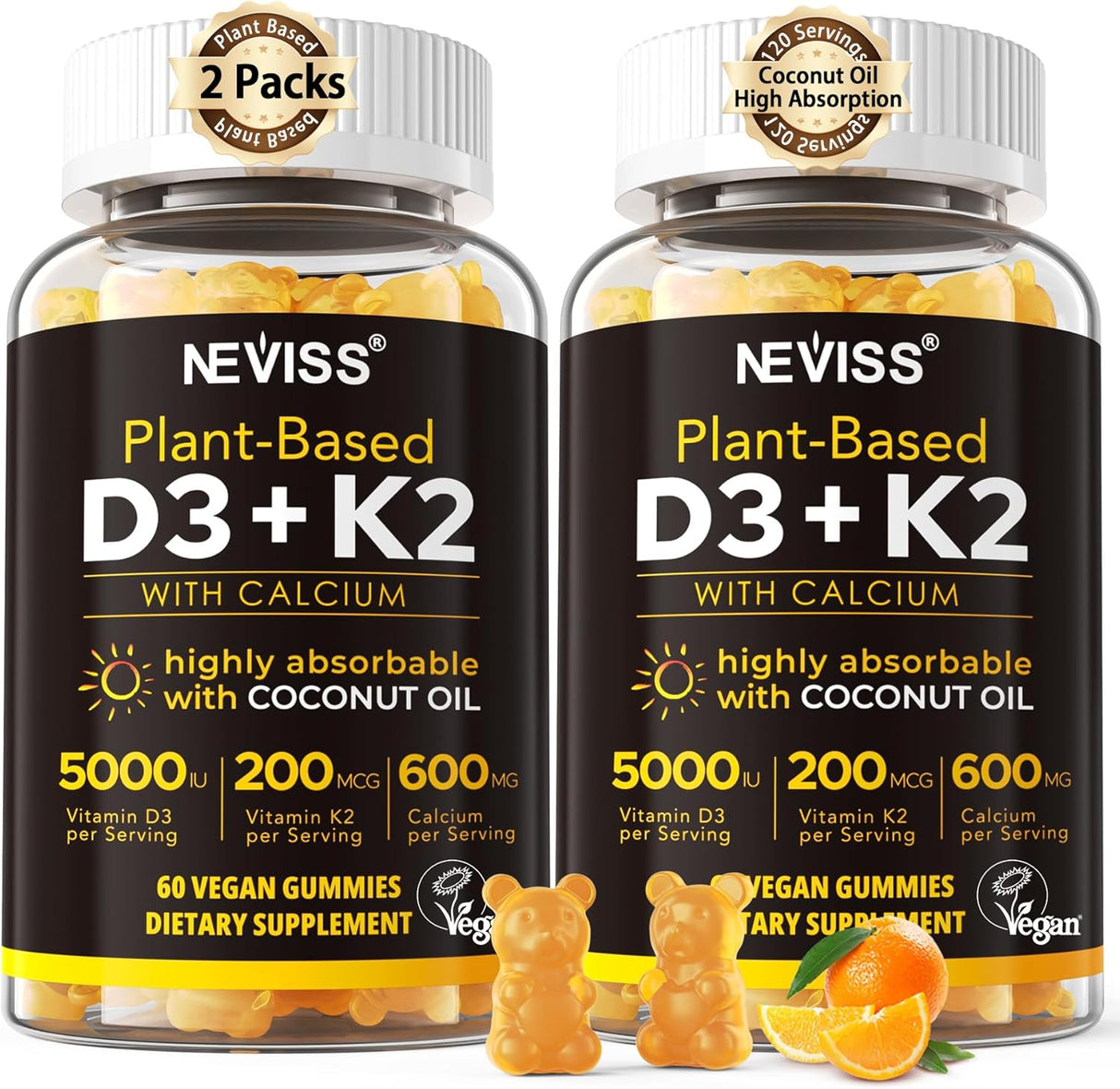 Gummies Vitamina D3 K2 200mcg + Calcio 600mg Vegan 2Packs