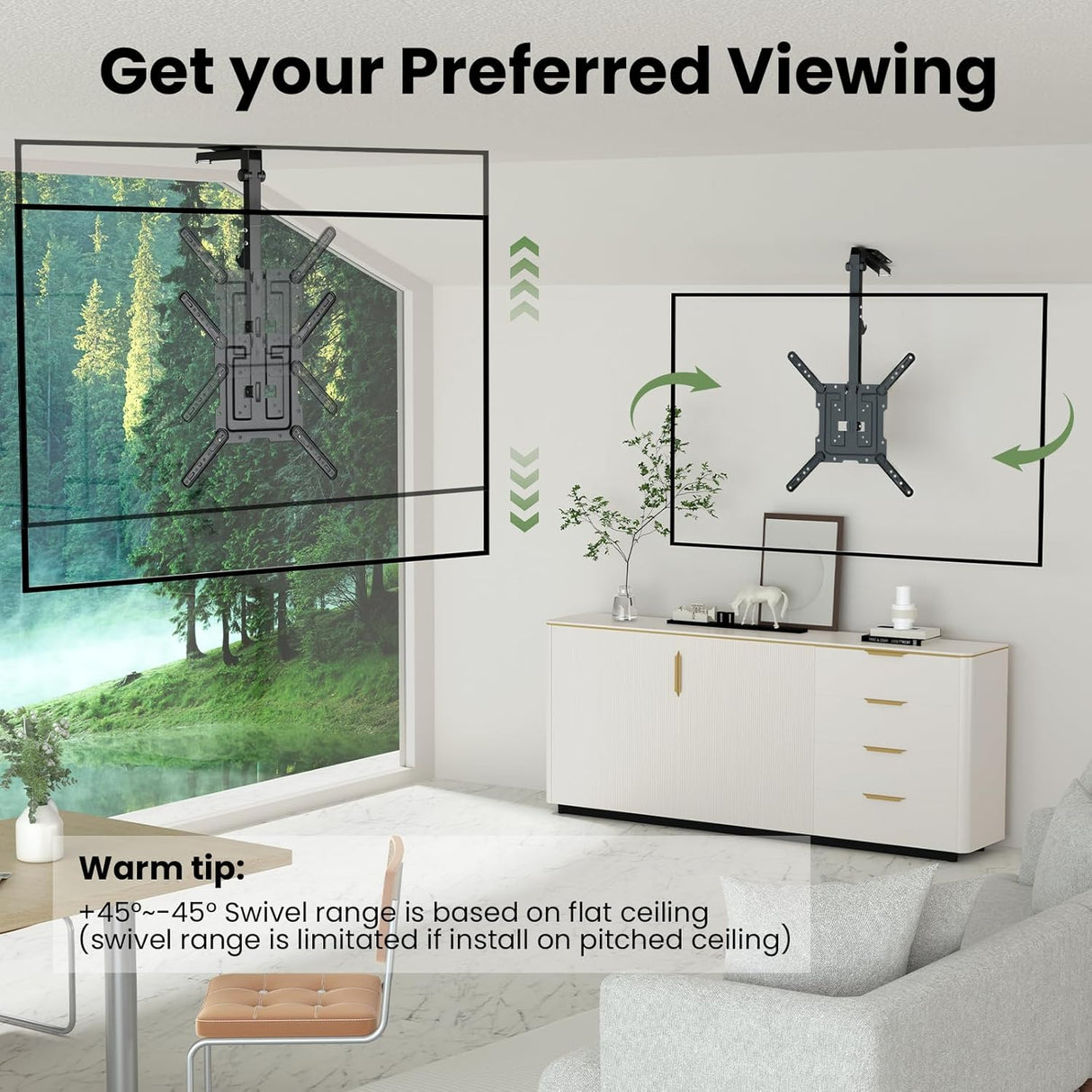 Soporte de TV de techo plegable, manual, ajustable, 23-55