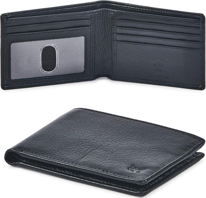 Billetera Bifold Real Cuero RFID Slim Minimalista con Ventana ID