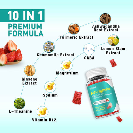 Gomitas Ashwagandha 3000mg con L-theanina - 2 Paquetes 120 Uds