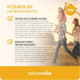 Vitamin D3 5000iu NatureWise, Función Muscular y Inmunidad, 200 Softgels