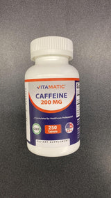 Píldoras de Cafeína Vitamatic 200mg, 250 Tabletas Vegetarianas
