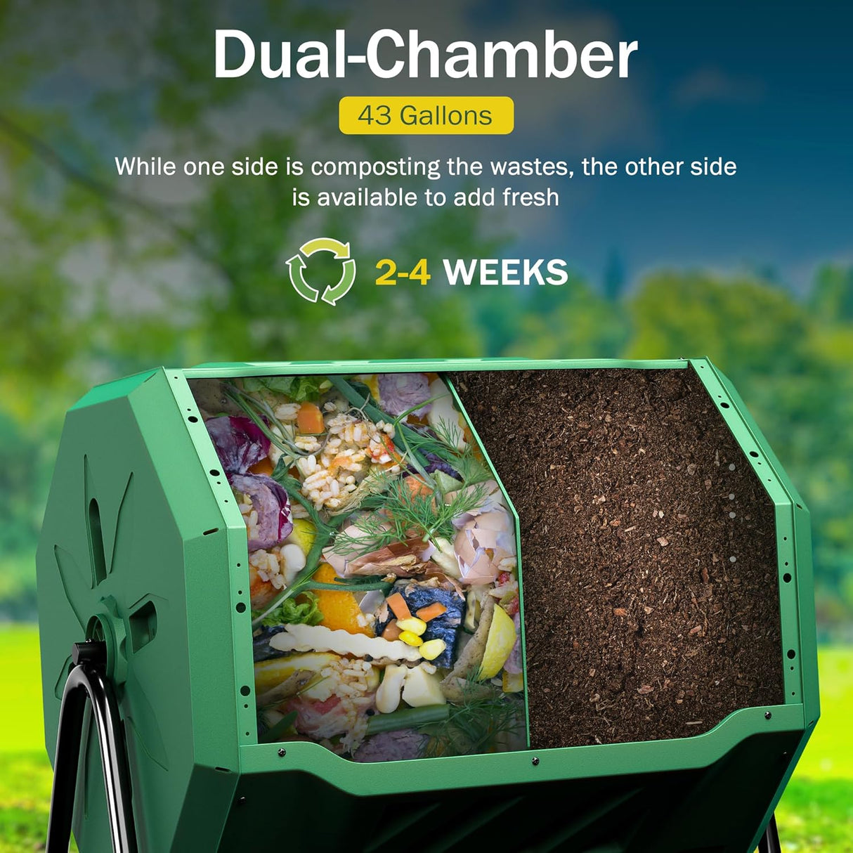 Compostador Giratorio 43 Galones con Puerta Deslizante Verde