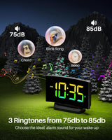 Reloj Despertador Digital Curvo con 5 Brillos, 2 Volúmenes, 3 Tonos