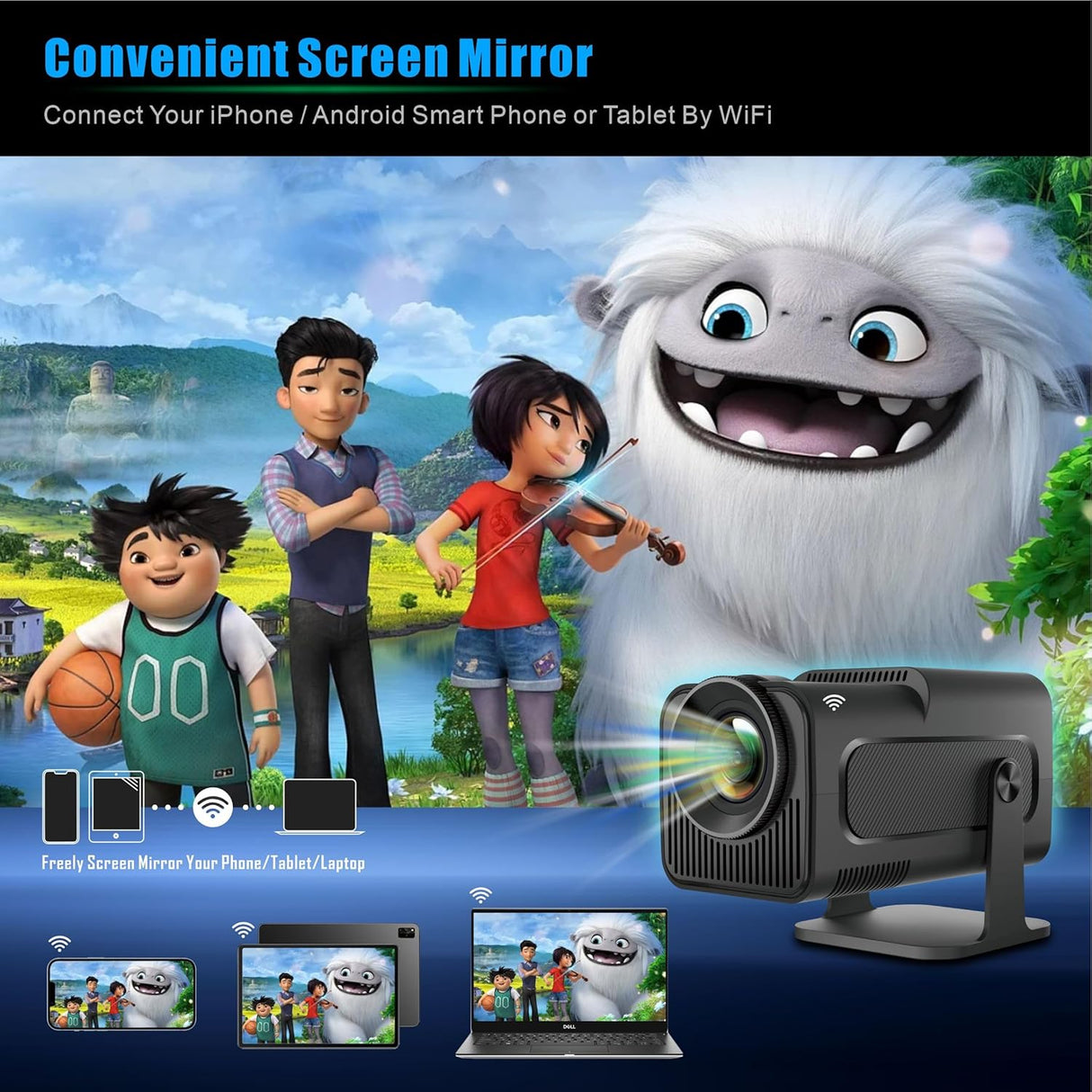 Proyector Mini 5G WIFI 1080P 4K, Bluetooth, Pantalla 30-150