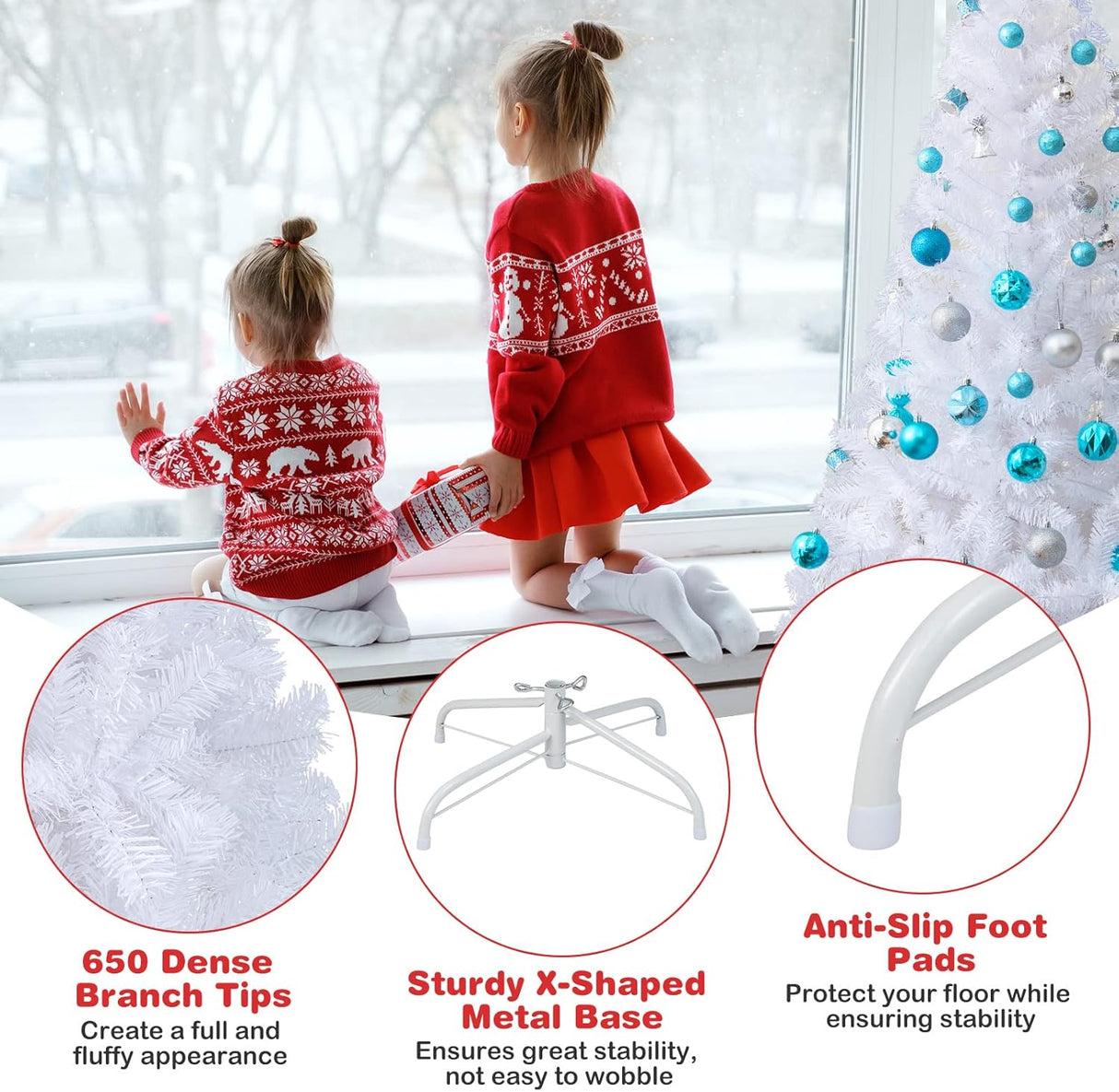Árbol de Navidad 6Ft, COSTWAY, PVC, con soporte, modelo W-Stand