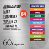 Viteey Ashwagandha 5000mg, Maca, Fenugreek, D3, Tongkat 60 cápsulas