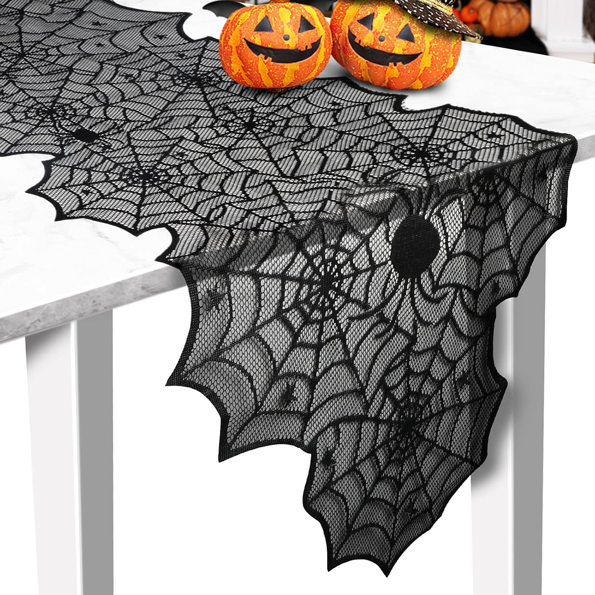 Camino de Mesa Halloween, Encaje Negro, 18 x 72 Pulgadas