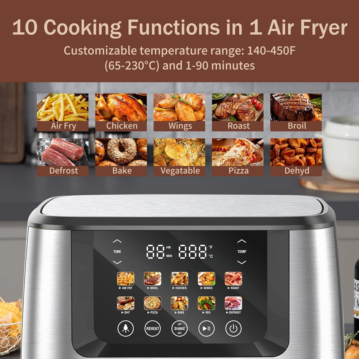 Freidora de aire SEEDEEM Max XL 10 en 1, 8 Qt, pantalla táctil