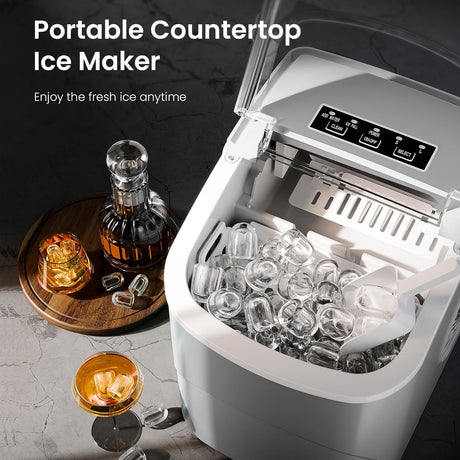 Máquina de Hielo AGLUCKY, 26.5Lbs/24H, Cubos en 6 Minutos