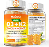 Gomitas Veganas D3 K2 5000 IU, Suplemento de Magnesio, 1 Paquete