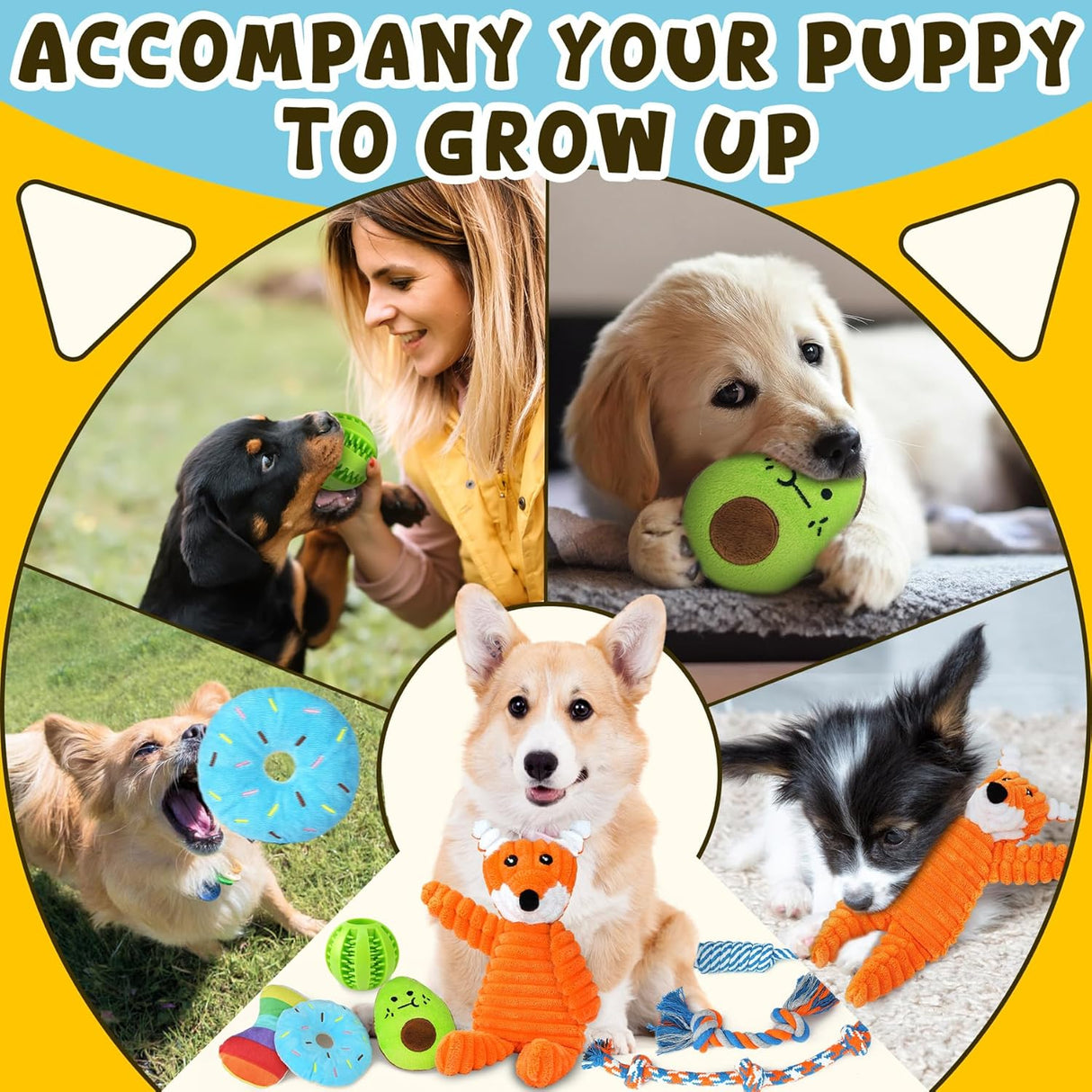 Zeaxuie 9 Pack Juguetes Lujo para Cachorros, Masticables con Sonajero