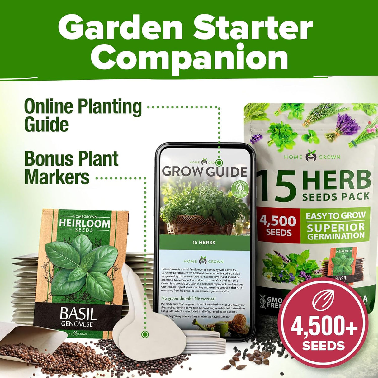 Semillas de Hierbas Culinarias HOME GROWN - No GMO, 15 Variedades