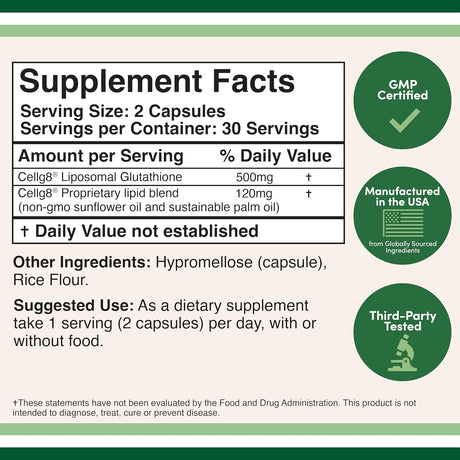 Suplemento Double Wood de glutatión liposomal de 500 mg