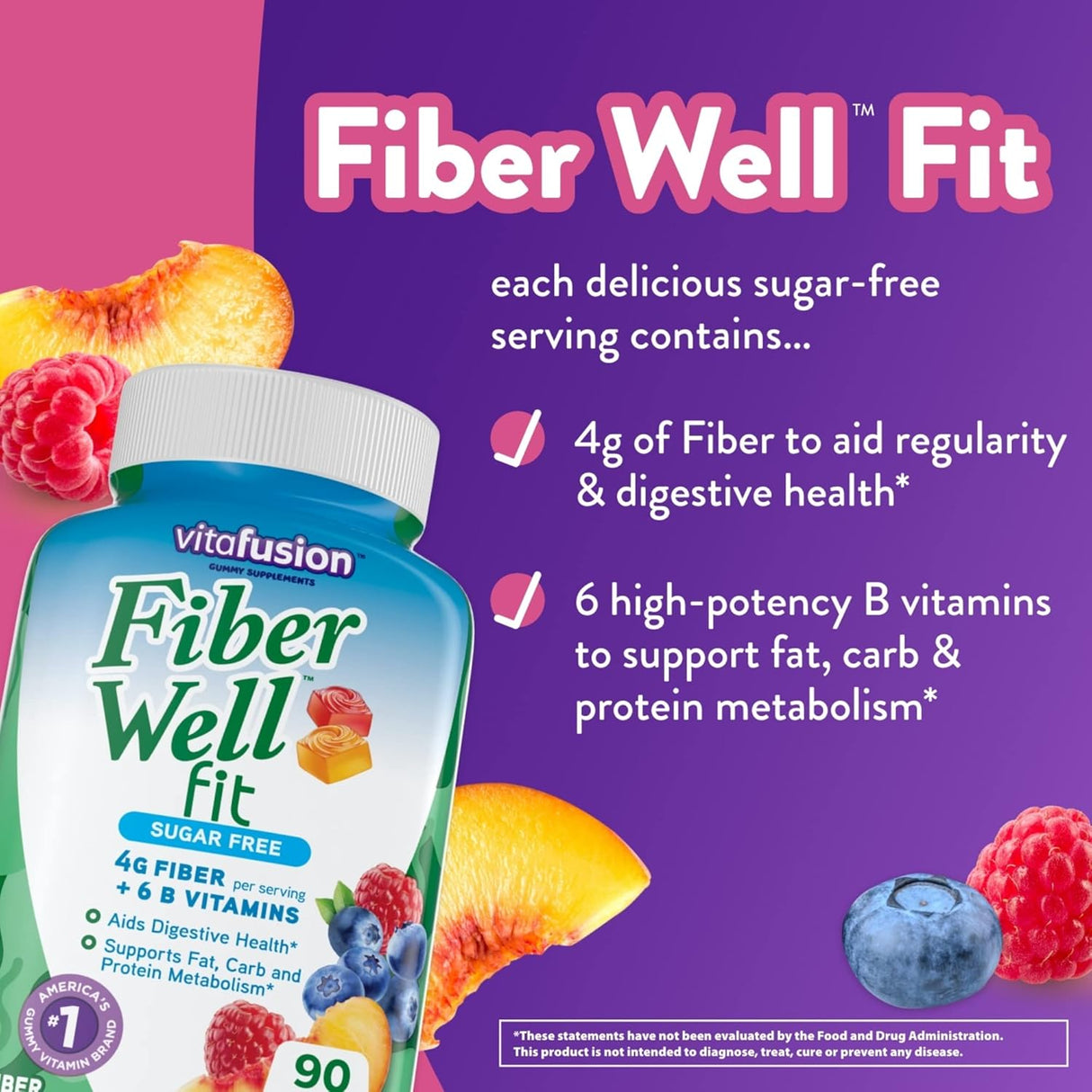 Suplemento de gomitas con fibra Well Fit, 90 unidades