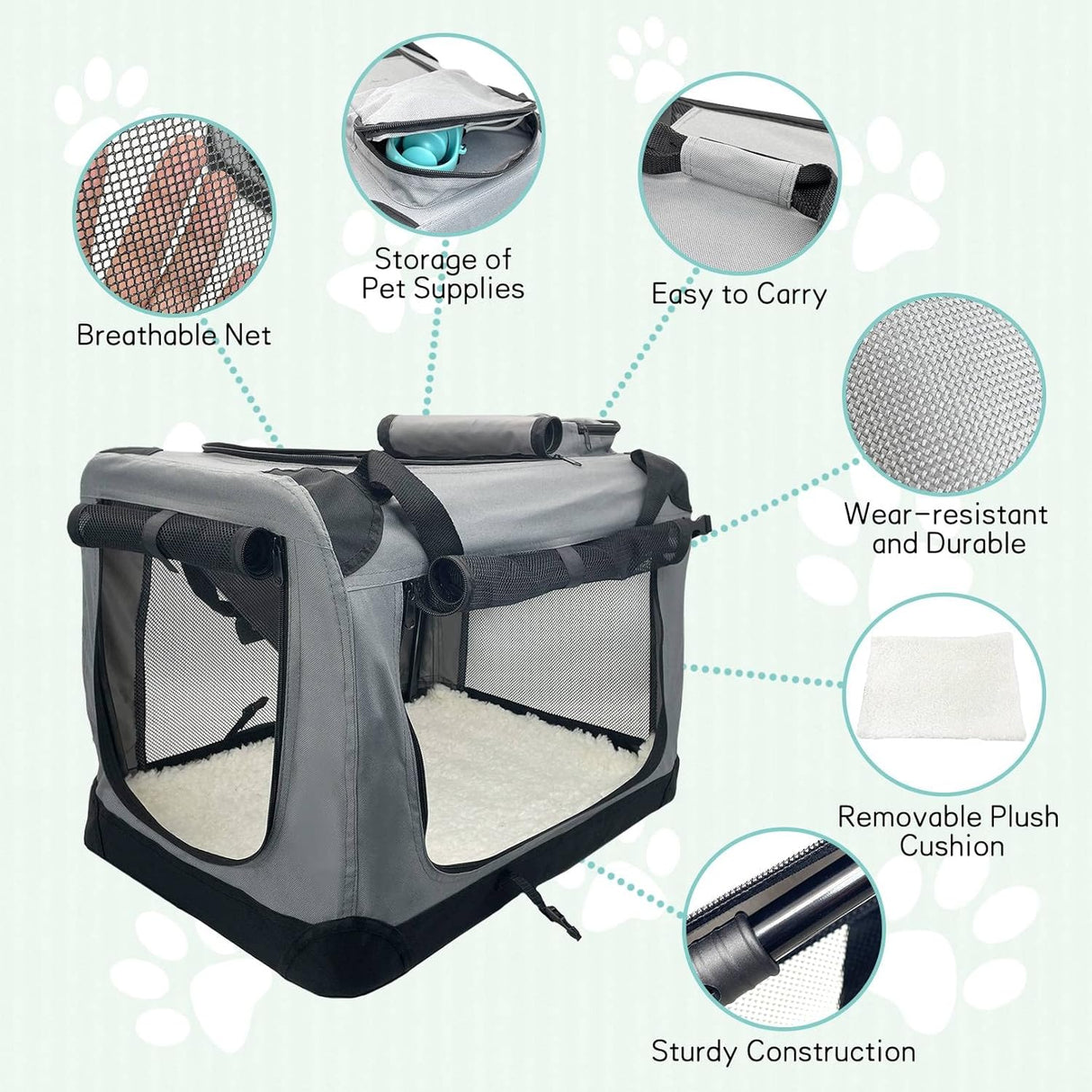 Transportín Grande para 2 Gatos, Fhiny, Plegable y Duradero