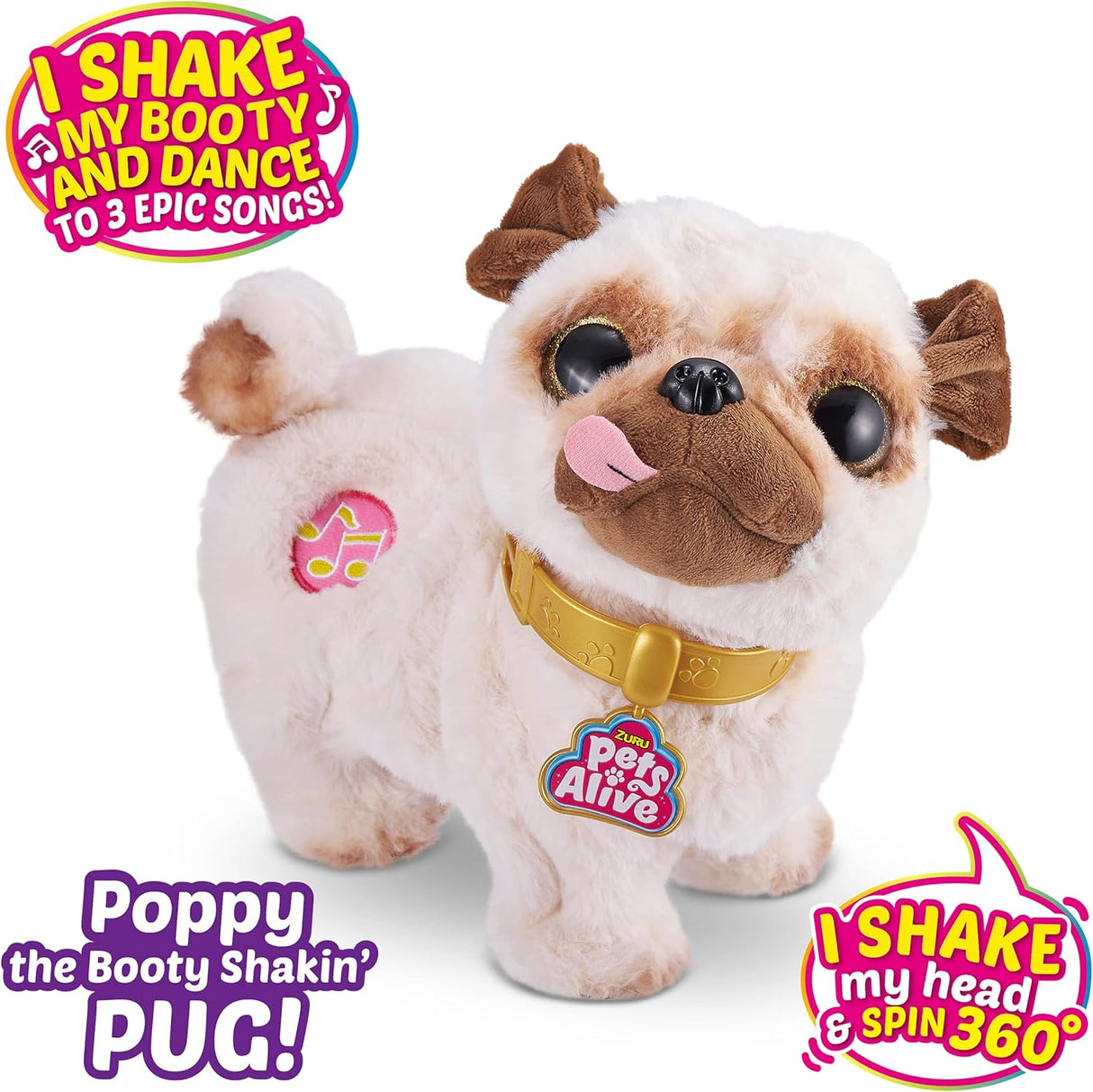 ZURU Poppy Pug Interactivo, Perro de Peluche Bailarín