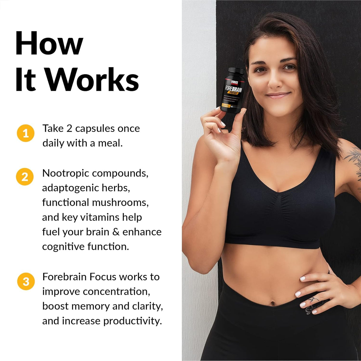Force Factor Forebrain Focus Suplemento Nootrópico 180 cápsulas